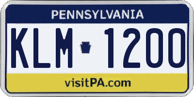 PA license plate KLM1200