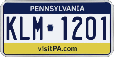 PA license plate KLM1201