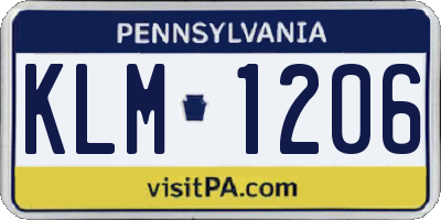 PA license plate KLM1206