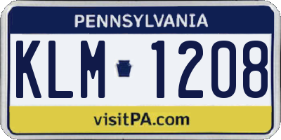 PA license plate KLM1208