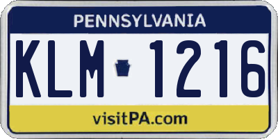 PA license plate KLM1216