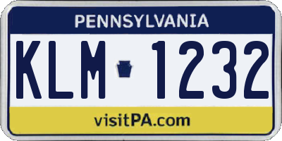 PA license plate KLM1232