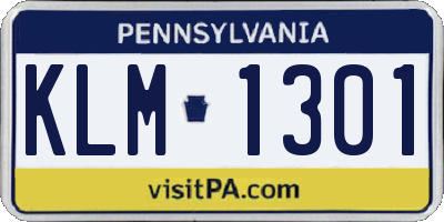 PA license plate KLM1301