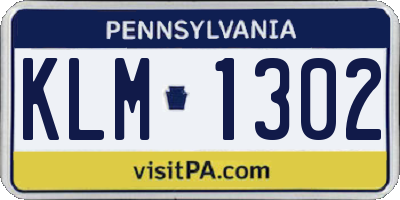 PA license plate KLM1302