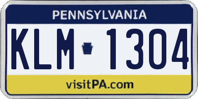PA license plate KLM1304