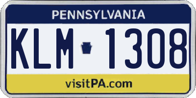 PA license plate KLM1308