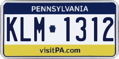 PA license plate KLM1312