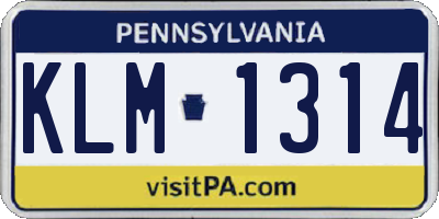 PA license plate KLM1314
