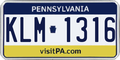 PA license plate KLM1316