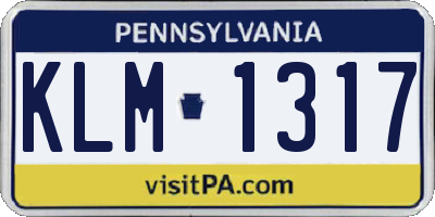 PA license plate KLM1317