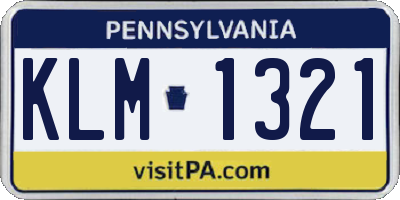 PA license plate KLM1321