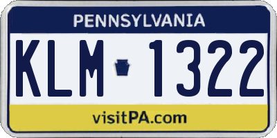 PA license plate KLM1322