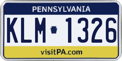 PA license plate KLM1326