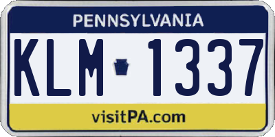 PA license plate KLM1337