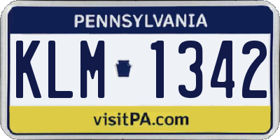PA license plate KLM1342