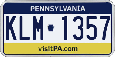 PA license plate KLM1357