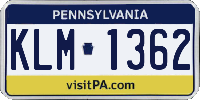 PA license plate KLM1362