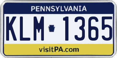 PA license plate KLM1365