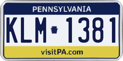 PA license plate KLM1381