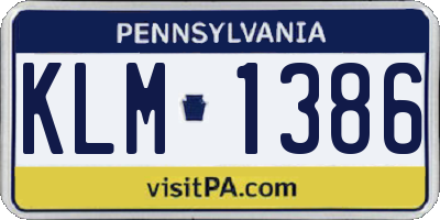 PA license plate KLM1386