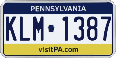 PA license plate KLM1387