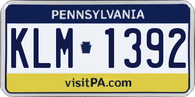 PA license plate KLM1392