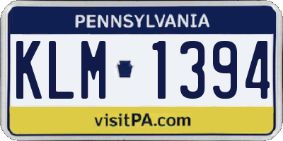 PA license plate KLM1394