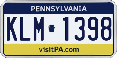 PA license plate KLM1398