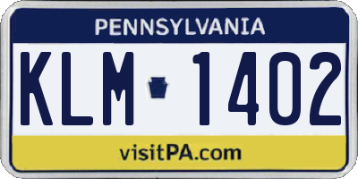 PA license plate KLM1402