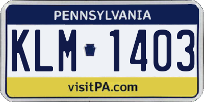 PA license plate KLM1403