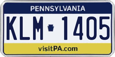 PA license plate KLM1405