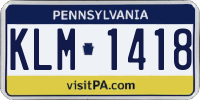 PA license plate KLM1418