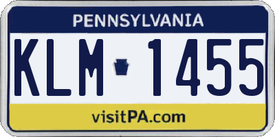 PA license plate KLM1455