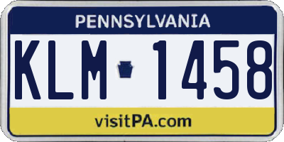 PA license plate KLM1458