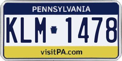PA license plate KLM1478