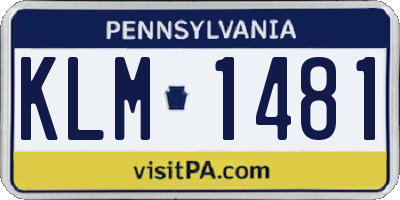 PA license plate KLM1481