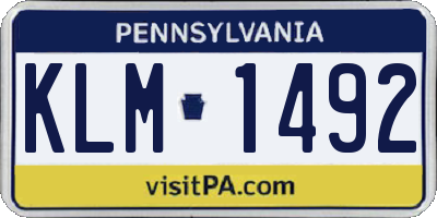 PA license plate KLM1492