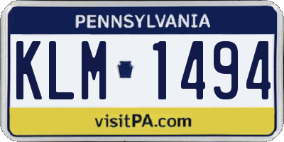 PA license plate KLM1494