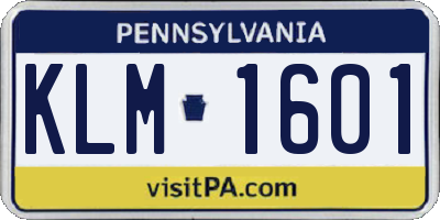 PA license plate KLM1601