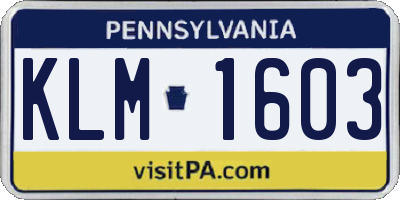 PA license plate KLM1603