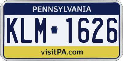 PA license plate KLM1626