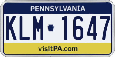 PA license plate KLM1647