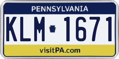 PA license plate KLM1671