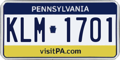 PA license plate KLM1701