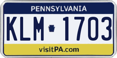 PA license plate KLM1703
