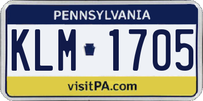 PA license plate KLM1705