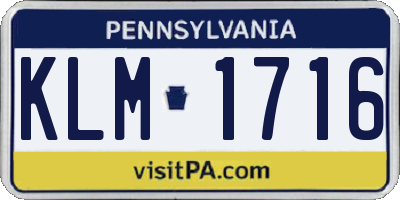 PA license plate KLM1716