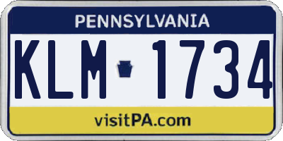 PA license plate KLM1734