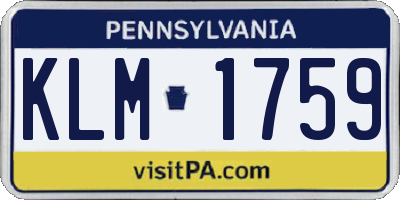 PA license plate KLM1759