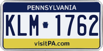 PA license plate KLM1762